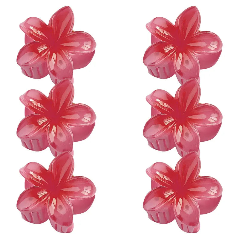 6Pcs Hawaiian Gradient Hair Clips Flower Hair Claws Women Small Size Fashion Headwear Hairpin Crab Barrette Hair Accessories