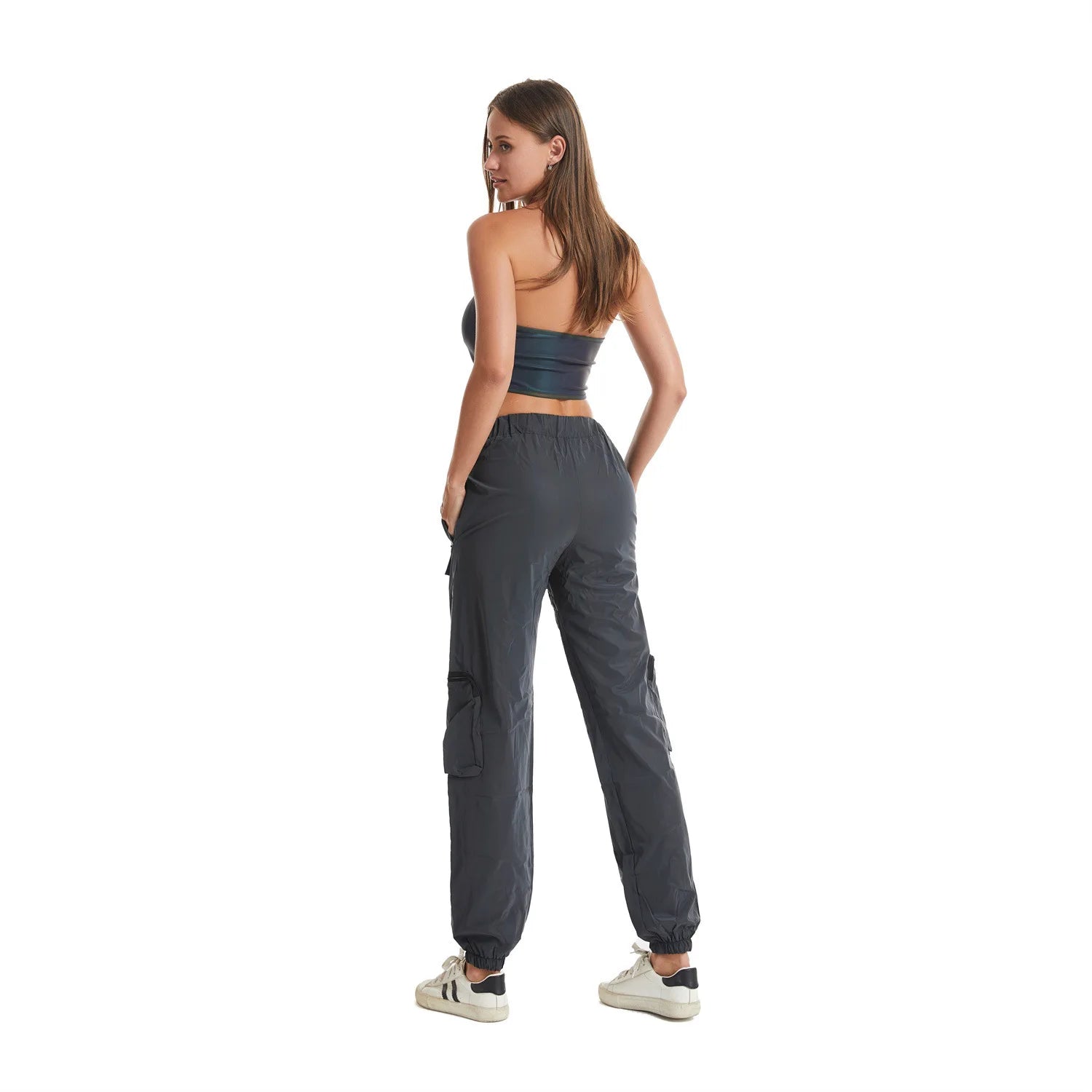 High-Visibility Reflective Cargo Pants Women's Multi-Pocket Sports Trousers Night Cycling Jogging Secure Outdoor Activewear
