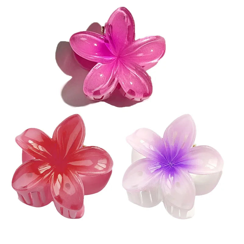 6Pcs Hawaiian Gradient Hair Clips Flower Hair Claws Women Small Size Fashion Headwear Hairpin Crab Barrette Hair Accessories