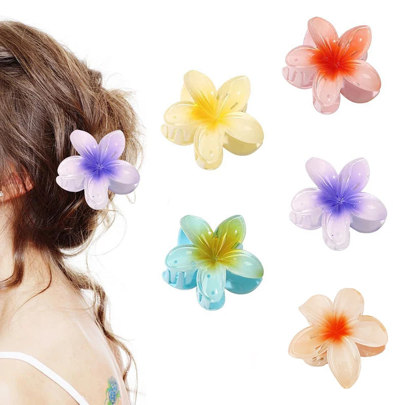 6Pcs Hawaiian Gradient Hair Clips Flower Hair Claws Women Small Size Fashion Headwear Hairpin Crab Barrette Hair Accessories