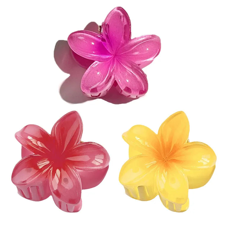 6Pcs Hawaiian Gradient Hair Clips Flower Hair Claws Women Small Size Fashion Headwear Hairpin Crab Barrette Hair Accessories