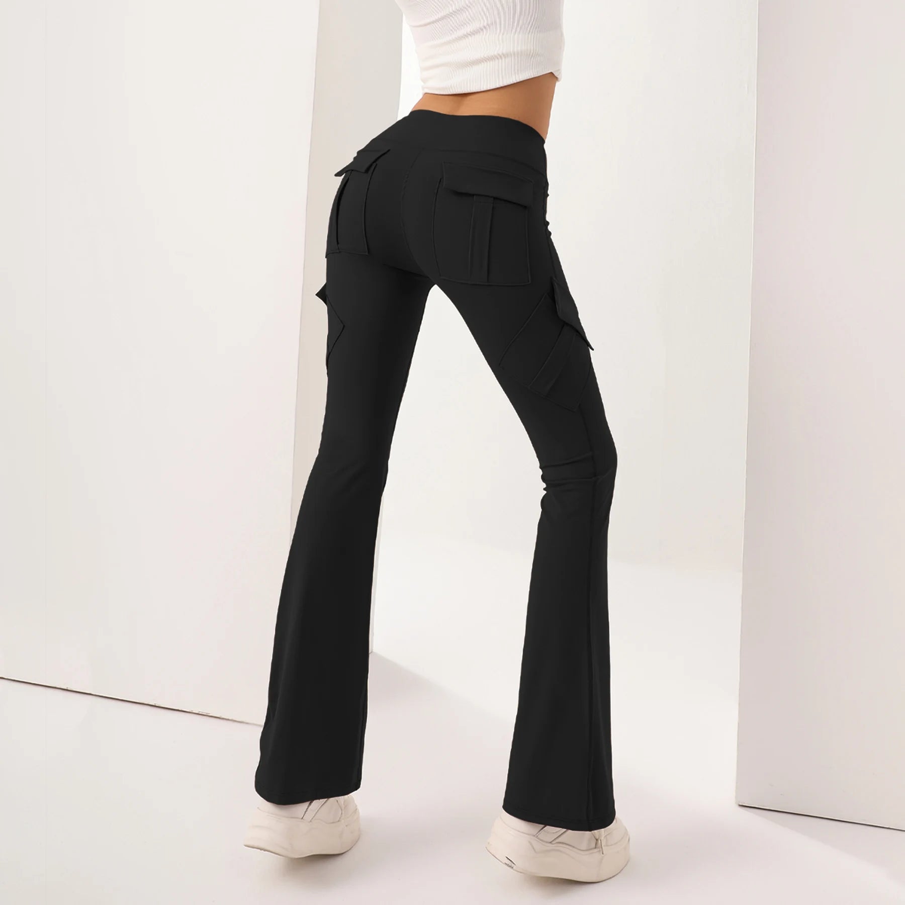 Flared Yoga Pants Women High Waist 5 Pockets Slim Fit Wide Leg Tummy Control Workout Dance Daily Comfort Activewear