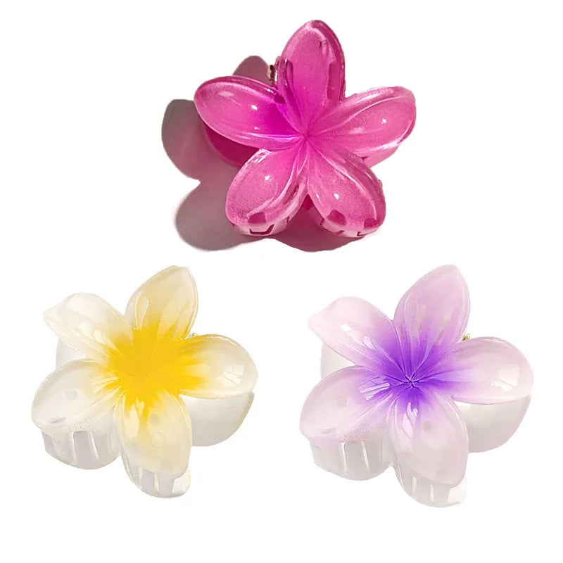 6Pcs Hawaiian Gradient Hair Clips Flower Hair Claws Women Small Size Fashion Headwear Hairpin Crab Barrette Hair Accessories
