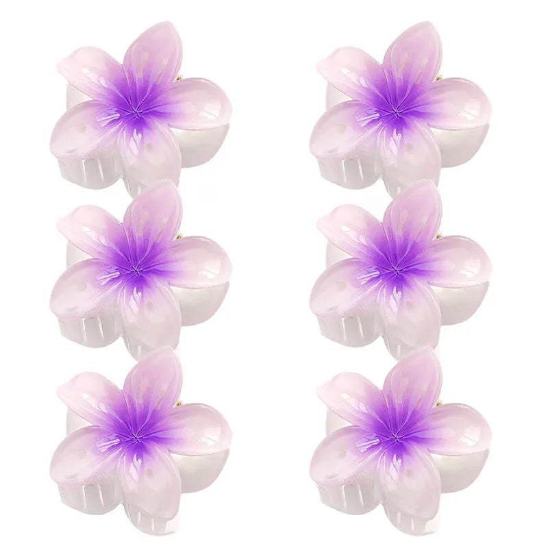 6Pcs Hawaiian Gradient Hair Clips Flower Hair Claws Women Small Size Fashion Headwear Hairpin Crab Barrette Hair Accessories