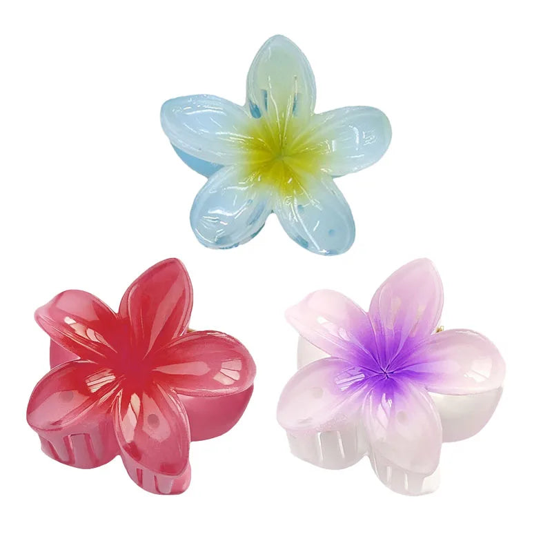6Pcs Hawaiian Gradient Hair Clips Flower Hair Claws Women Small Size Fashion Headwear Hairpin Crab Barrette Hair Accessories
