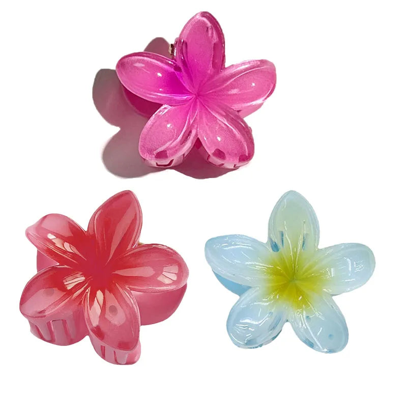 6Pcs Hawaiian Gradient Hair Clips Flower Hair Claws Women Small Size Fashion Headwear Hairpin Crab Barrette Hair Accessories