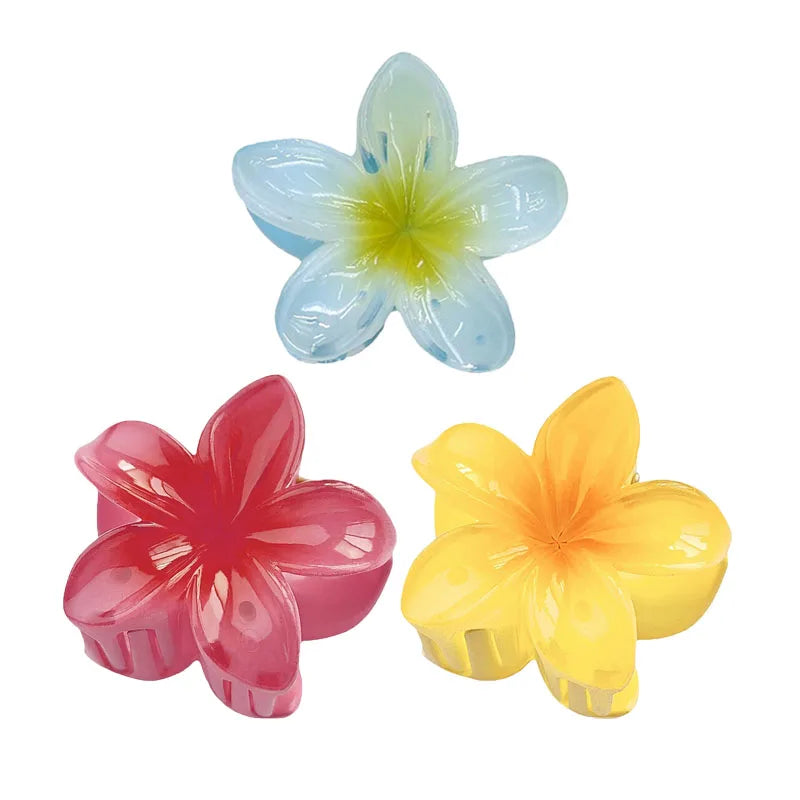 6Pcs Hawaiian Gradient Hair Clips Flower Hair Claws Women Small Size Fashion Headwear Hairpin Crab Barrette Hair Accessories