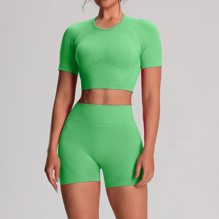 Yoga Sports T-shirts Shorts Set Sportswear Woman Gym High Waist Seamless Workout Shorts Leggings Activewear Women's Tracksuit