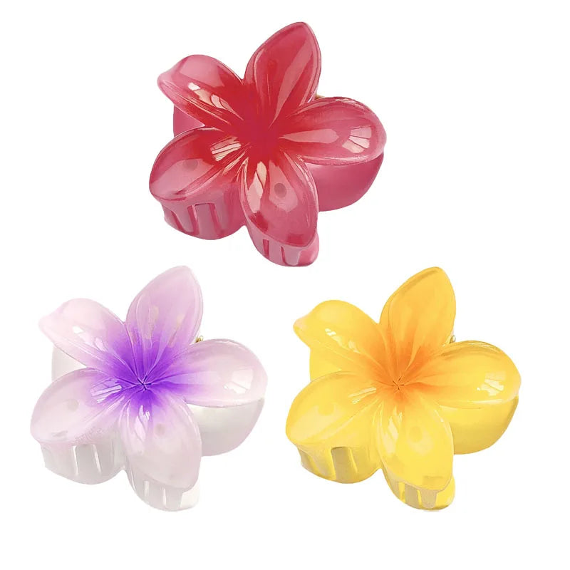 6Pcs Hawaiian Gradient Hair Clips Flower Hair Claws Women Small Size Fashion Headwear Hairpin Crab Barrette Hair Accessories