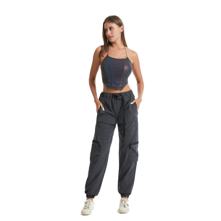 High-Visibility Reflective Cargo Pants Women's Multi-Pocket Sports Trousers Night Cycling Jogging Secure Outdoor Activewear