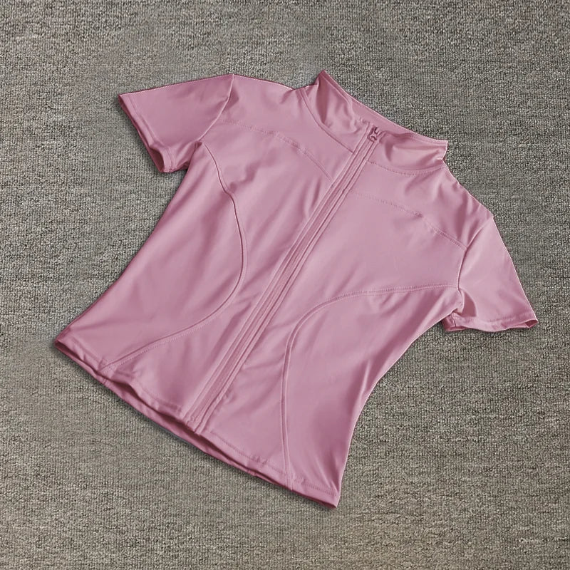Casual Slim Sports Coat For Women Short Sleeve Solid Zipper Tops Female Cycling Running Yoga Outfit Clothes Summer Sport Jacket