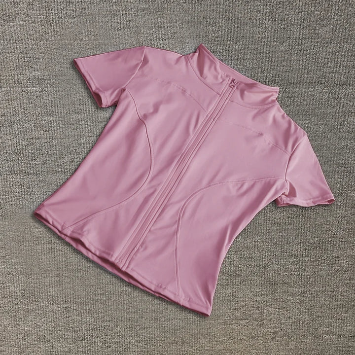 Casual Slim Sports Coat For Women Short Sleeve Solid Zipper Tops Female Cycling Running Yoga Outfit Clothes Summer Sport Jacket