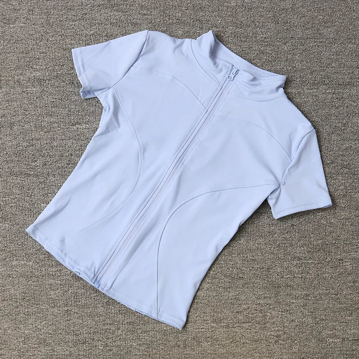 Casual Slim Sports Coat For Women Short Sleeve Solid Zipper Tops Female Cycling Running Yoga Outfit Clothes Summer Sport Jacket