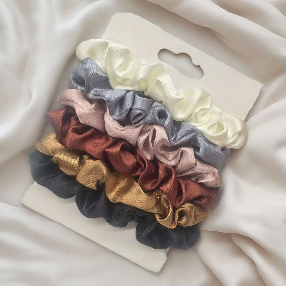 3/5/6Pcs Elegant Ponytail Holder Rubber Band Elastic Hairband Hair Accessories Silk Satin Scrunchies Women Solid Color Hair Rope