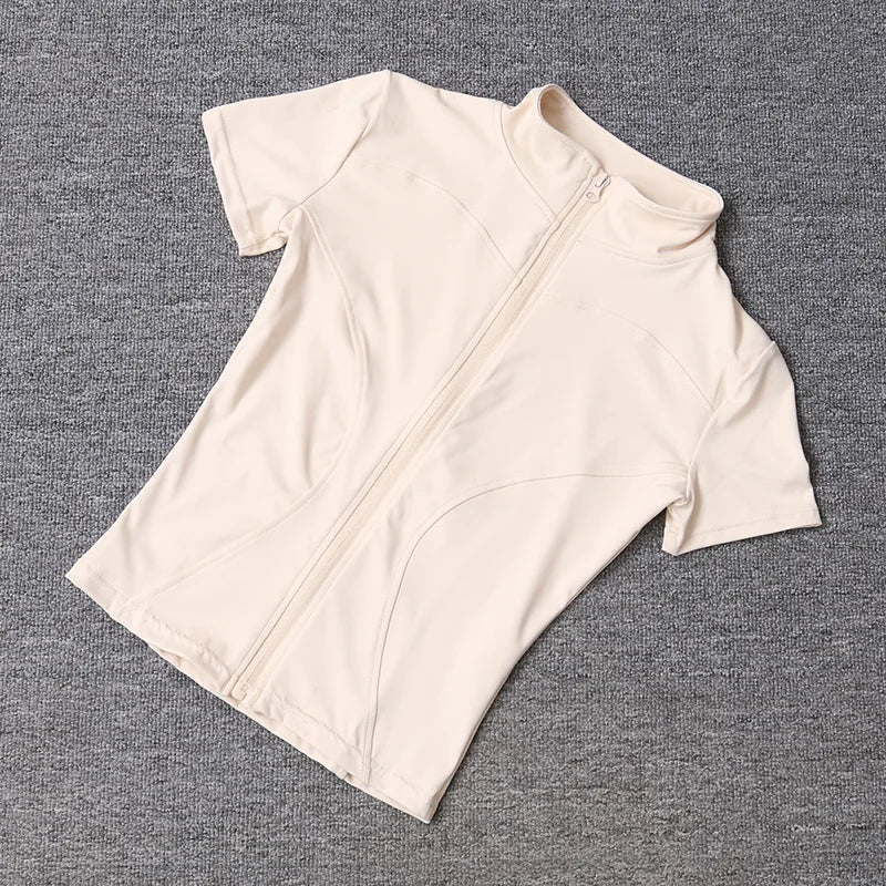 Casual Slim Sports Coat For Women Short Sleeve Solid Zipper Tops Female Cycling Running Yoga Outfit Clothes Summer Sport Jacket