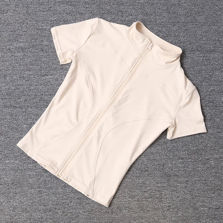 Casual Slim Sports Coat For Women Short Sleeve Solid Zipper Tops Female Cycling Running Yoga Outfit Clothes Summer Sport Jacket