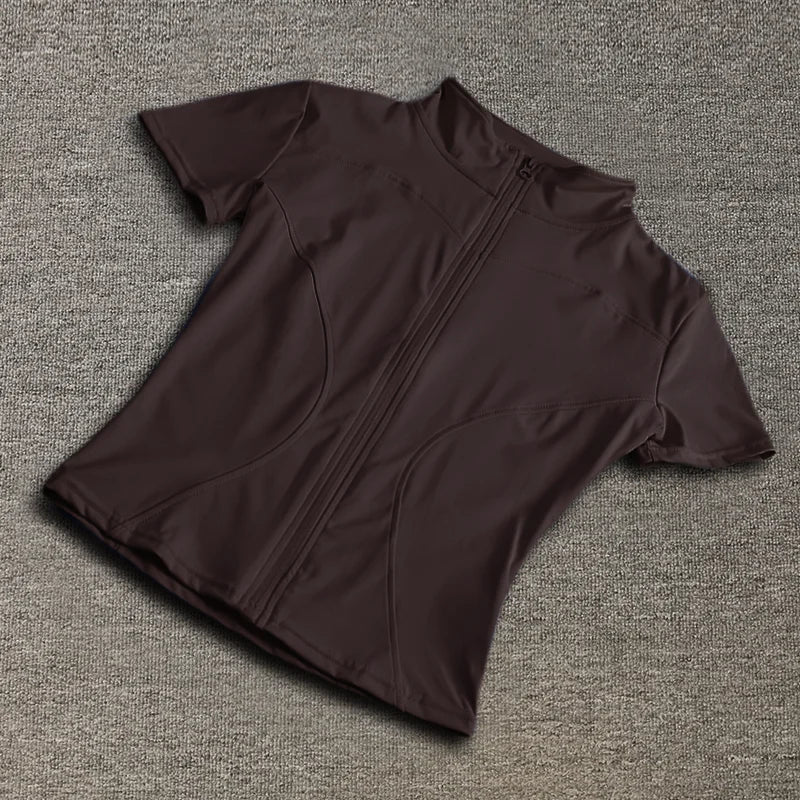 Casual Slim Sports Coat For Women Short Sleeve Solid Zipper Tops Female Cycling Running Yoga Outfit Clothes Summer Sport Jacket
