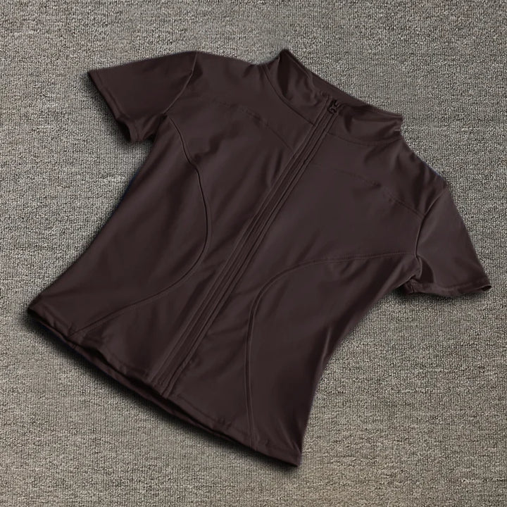 Casual Slim Sports Coat For Women Short Sleeve Solid Zipper Tops Female Cycling Running Yoga Outfit Clothes Summer Sport Jacket
