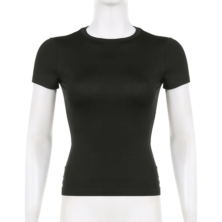 Women Short Sleeve T-shirts Causal O Neck Solid Slim Fit Tee Summer Sexy Basic Crop Top Simple T Shirt Female Y2K Tops Clothes