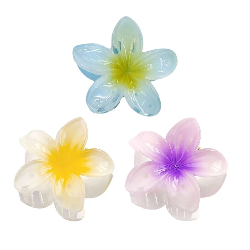 6Pcs Hawaiian Gradient Hair Clips Flower Hair Claws Women Small Size Fashion Headwear Hairpin Crab Barrette Hair Accessories