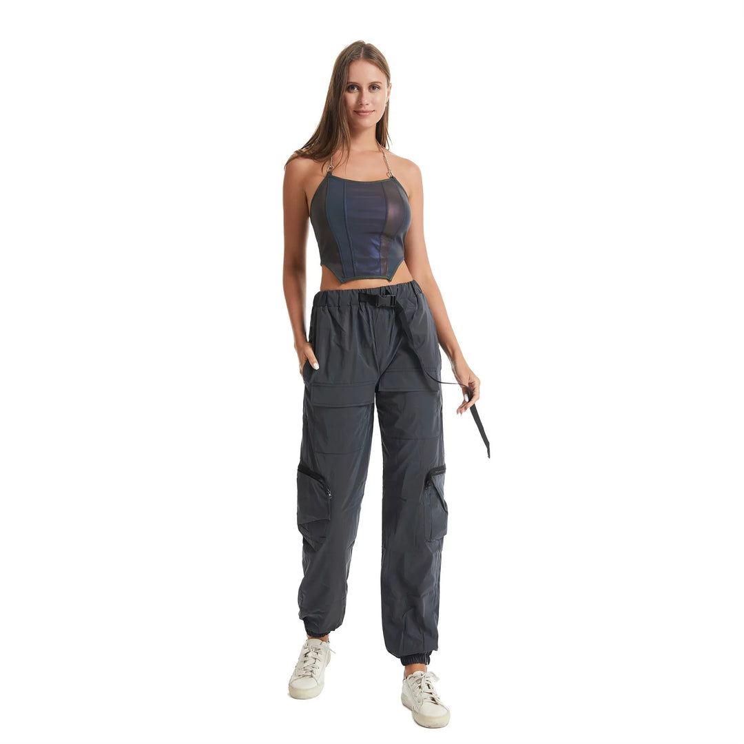 High-Visibility Reflective Cargo Pants Women's Multi-Pocket Sports Trousers Night Cycling Jogging Secure Outdoor Activewear