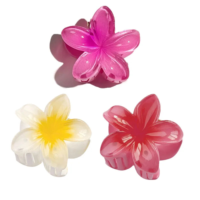 6Pcs Hawaiian Gradient Hair Clips Flower Hair Claws Women Small Size Fashion Headwear Hairpin Crab Barrette Hair Accessories