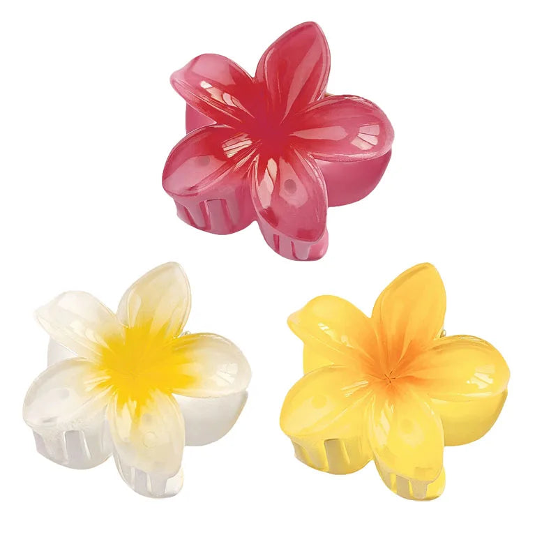 6Pcs Hawaiian Gradient Hair Clips Flower Hair Claws Women Small Size Fashion Headwear Hairpin Crab Barrette Hair Accessories