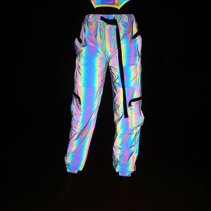 High-Visibility Reflective Cargo Pants Women's Multi-Pocket Sports Trousers Night Cycling Jogging Secure Outdoor Activewear