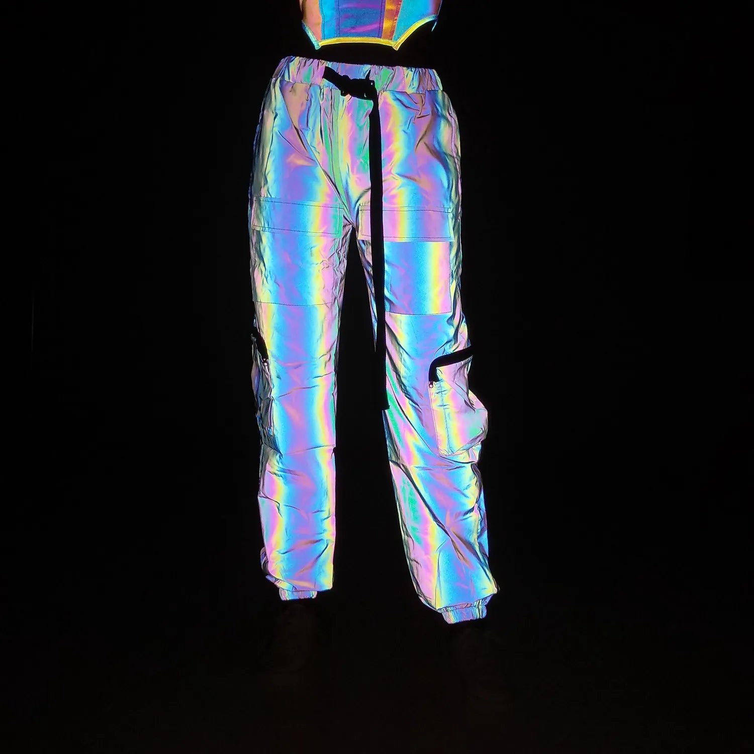 High-Visibility Reflective Cargo Pants Women's Multi-Pocket Sports Trousers Night Cycling Jogging Secure Outdoor Activewear