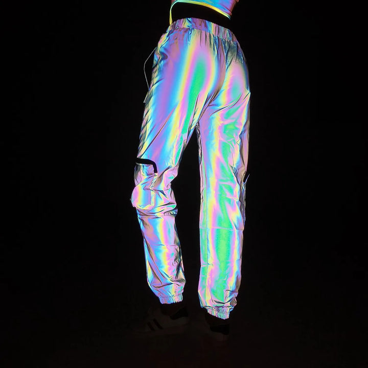 High-Visibility Reflective Cargo Pants Women's Multi-Pocket Sports Trousers Night Cycling Jogging Secure Outdoor Activewear