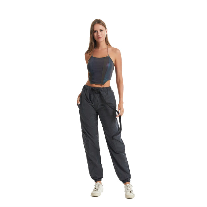 High-Visibility Reflective Cargo Pants Women's Multi-Pocket Sports Trousers Night Cycling Jogging Secure Outdoor Activewear