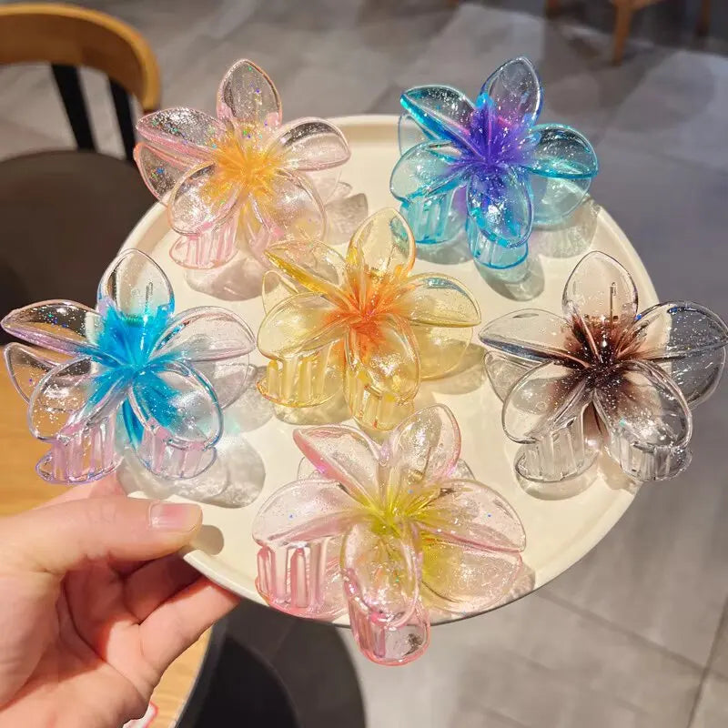 6Pcs Hawaiian Gradient Hair Clips Flower Hair Claws Women Small Size Fashion Headwear Hairpin Crab Barrette Hair Accessories