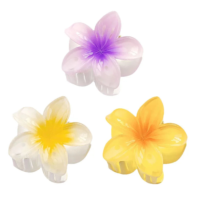 6Pcs Hawaiian Gradient Hair Clips Flower Hair Claws Women Small Size Fashion Headwear Hairpin Crab Barrette Hair Accessories