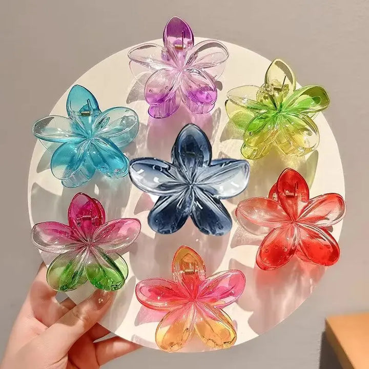 6Pcs Hawaiian Gradient Hair Clips Flower Hair Claws Women Small Size Fashion Headwear Hairpin Crab Barrette Hair Accessories