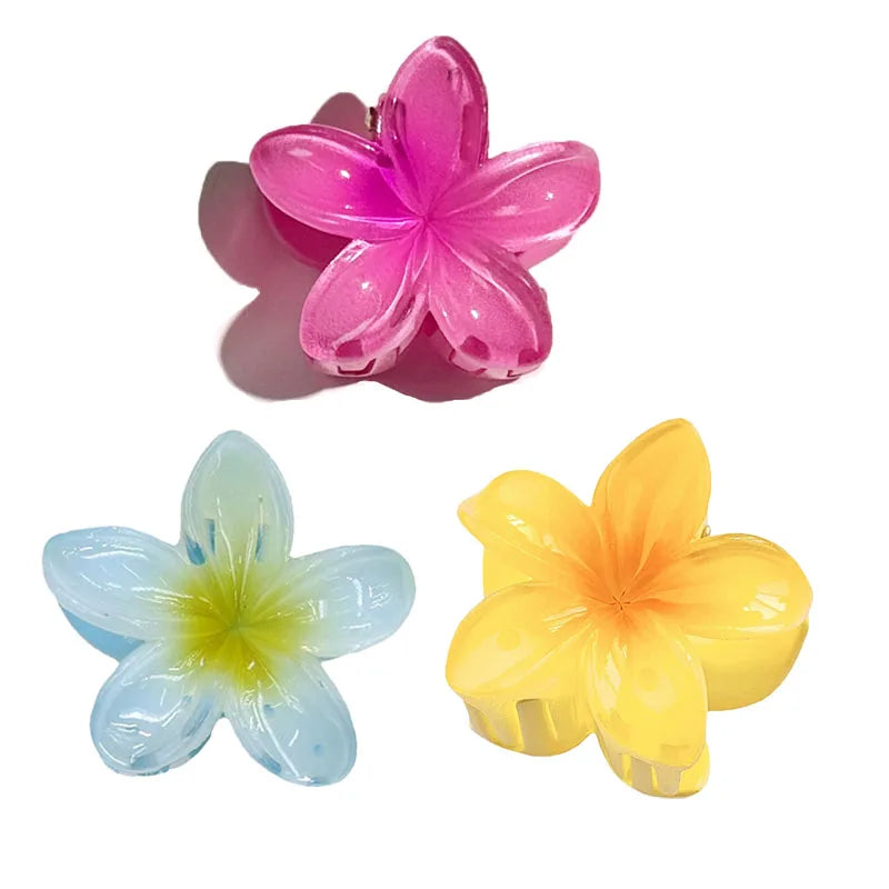 6Pcs Hawaiian Gradient Hair Clips Flower Hair Claws Women Small Size Fashion Headwear Hairpin Crab Barrette Hair Accessories