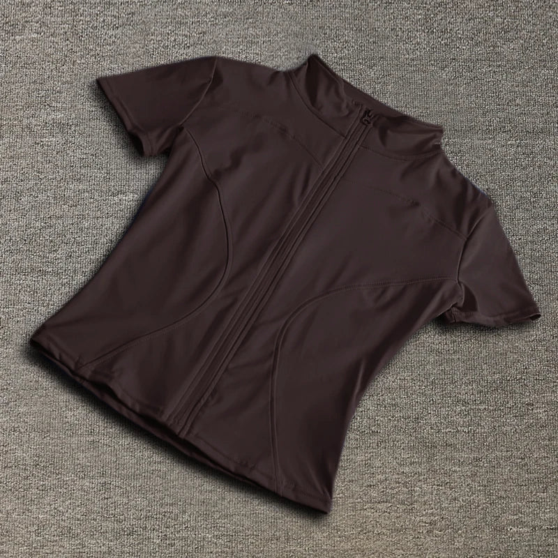 Casual Slim Sports Coat For Women Short Sleeve Solid Zipper Tops Female Cycling Running Yoga Outfit Clothes Summer Sport Jacket